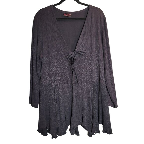 Anna Bella Tops - Y2K Whimsygoth Witchy  Fairy Grunge Goth Women's Black 3/4 Sleeve Tie V Neck Sty